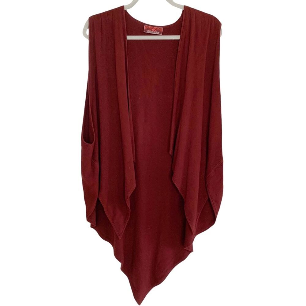 Tienda Ho Merlot Handwoven Asymmetric Sleeveless Open Vest Tunic O/S